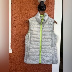 Exertek Duck Down Puffer Vest Full Zip Outdoor  Active Women's Small Green/Grey